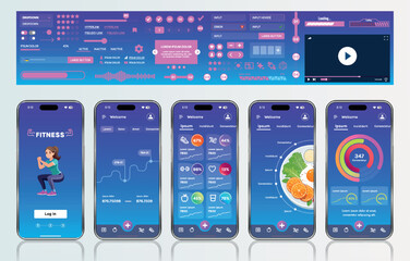 Poster - a sleek fitness app interface template featuring responsive design elements, including dashboards, c