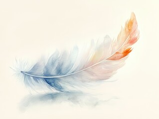 Poster - Delicate Watercolor Feather Floating Gracefully on Soft Background