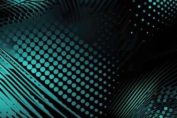Poster - Diagonal lines with neon teal glow on dark background. Digital artwork for modern and futuristic design. Background view of blue glowing light dots with dark background. Design element. AIG51.