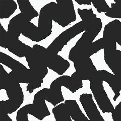 Aufkleber - Abstract seamless pattern with freehand lines. Black and white brushstrokes, dynamic texture, print, background with hand-drawn scribbles, squiggles, doodle style design. Flat vector illustration