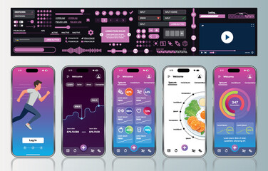 Poster - a sleek fitness app interface template featuring responsive design elements, including dashboards, c