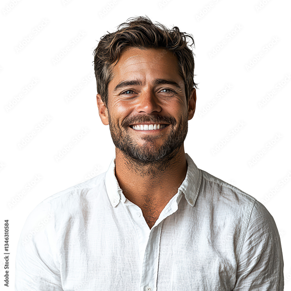 Portrait of a man wearing a white shirt with casual pose, isolated on ...