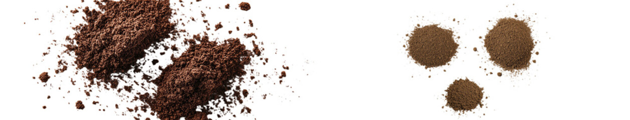Poster - On a white surface, a macro top view shows a small pile of ground peppercorns alongside some minced black pepper, isolated from any other objects