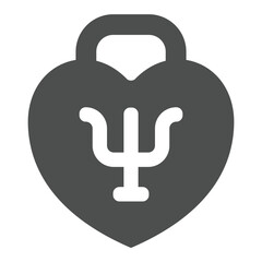Fototapete - Heart shaped lock with trident solid icon, family psychology concept. Vector graphics. Safety lock with trident symbol, sign on white background, glyph style icon for mobile or web design.
