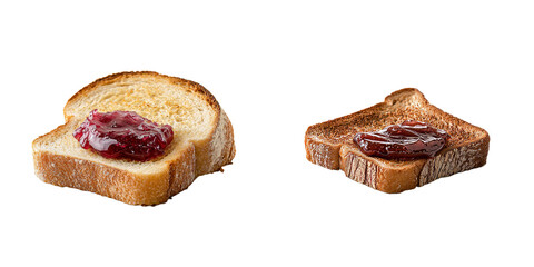 Poster - Generative Ai created image of a toasted bread slice covered in strawberry jam, set against a transparent backdrop