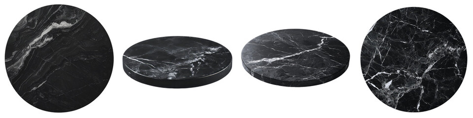 Aufkleber - On a transparent background, Generative Ai has designed a podium pedestal with a black marble pattern suitable for product display