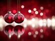 © rampes - Two red Christmas ornaments reflecting on a red surface with bokeh