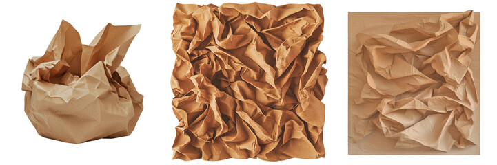 Poster - Isolated on a transparent background is crumpled blank brown craft paper, made with Generative Ai