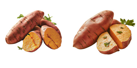 Poster - Generative Ai has generated an image of a sweet potato standing alone on a transparent backdrop