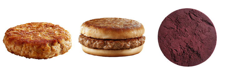Poster - Isolated on a transparent background is a fresh raw burger patty that was generated using Ai