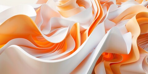 Orange and White 3D shapes form a futuristic abstract wallpaper. 3D Render.