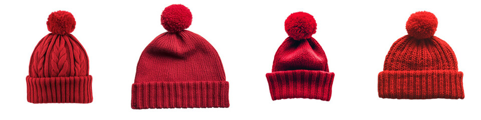 Aufkleber - On a transparent background, a red knitted hat is shown in isolation, a product of Generative Ai technology