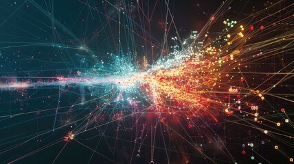 Poster - This abstract visualization showcases critical network partitioning with vibrant colors and dynamic patterns. Ideal for technology and data-related themes.