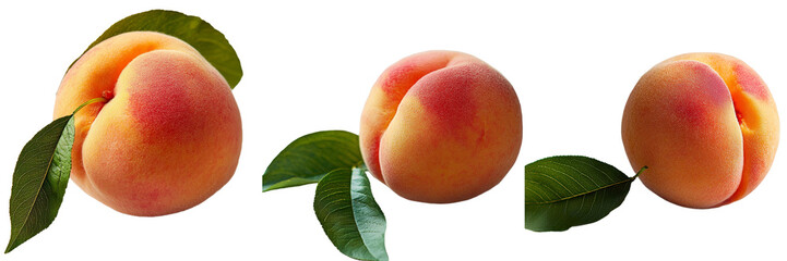 Poster - Isolated on a transparent background is a peach fruit and leaf created with Generative Ai