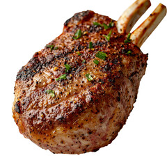 Poster - Generative Ai has produced an image of a solitary grilled lamb chop on a transparent background