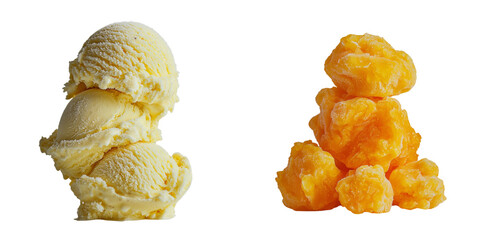 Poster - The image features a solitary yellow ice cream scoop set against a transparent backdrop, made with Generative Ai