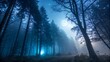 © Jamal - Mystical Moonlit Forest Background with Empty Space for Text, Enchanting Dark Woods and Ethereal Blue Glow