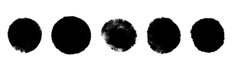 Poster - Abstract round brush stroke with rough ink texture and paint splash. Circular stamp shape for graphic design and logos. Flat vector illustration isolated on white background.