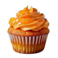 Poster - The orange cupcake stands alone on a see-through background, a creation of Generative Ai
