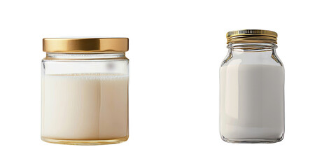 Poster - Milk inside a glass jar, isolated and set against a transparent background, produced by Generative Ai