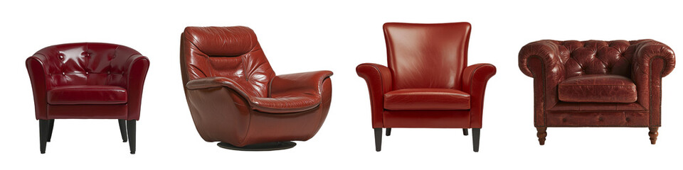 Poster - On a transparent background, a modern red chair is depicted in isolation, a creation of Generative Ai