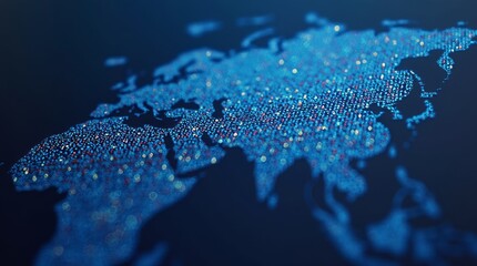 Poster - Global Network: A digitally rendered map of the world overlaid with interconnected points and lines, symbolizing global communication and technological advancement.