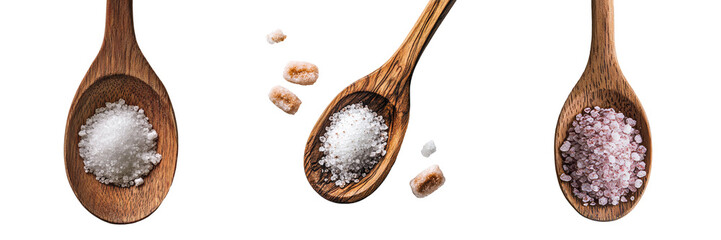 Poster - Sugar positioned in a wooden spoon, isolated and set against a transparent background, was generated using Ai