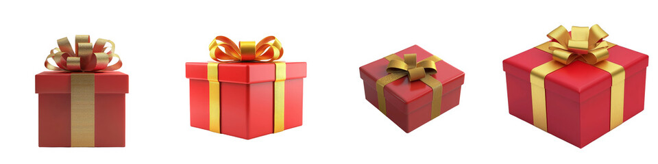 Aufkleber - Generative Ai has created an image of a Christmas gift box with a gold ribbon bow, set against a transparent background