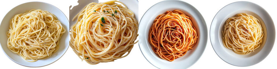 Poster - Spaghetti is depicted in a white bowl, isolated against a transparent background, using Generative Ai technology