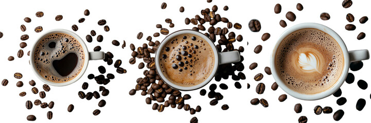 Poster - Coffee cup and beans on transparent background are created using Generative Ai
