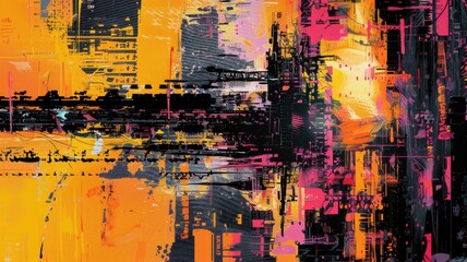 Fototapete - This vibrant abstract artwork features a dynamic combination of bold colors and intricate patterns, highlighting creativity and modern design. Perfect for contemporary art lovers.