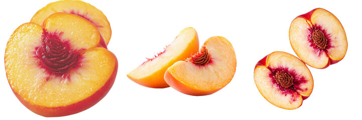 Poster - On a transparent background, fresh peach pieces are isolated through Generative Ai