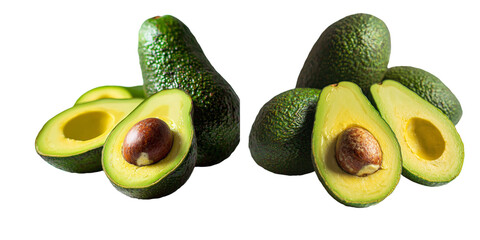 Poster - On a transparent background, an entire fresh avocado is shown, having been cut in half, and was generated using Ai