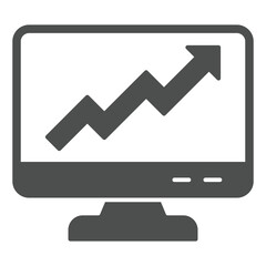 Poster - Monitor screen with growth arrow solid icon, finance concept. Vector graphics. Display and market grow chart sign on white background, glyph style icon for mobile or web design.