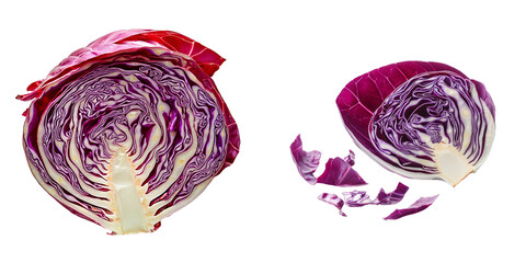 Poster - Generative Ai has created an image of an isolated red cabbage slice, categorized as a vegetable, positioned on a transparent background