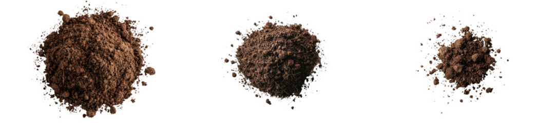 Poster - Scattered dirt and a flying soil pile are captured in a top view, with the entire scene set against a white background