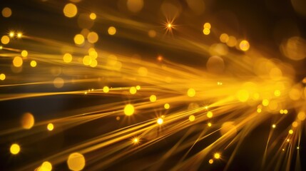 Poster - A stunning image showcasing bright yellow lasers sparkling against a dark background. Ideal for use in modern design and abstract concepts.