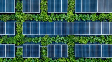 Wall Mural - a city with buildings covered in vertical gardens and solar panels.