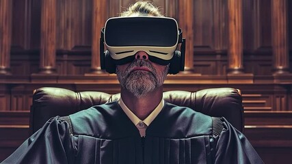 Poster - Virtual reality trial with a judge in a high-tech courtroom environment
