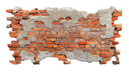 Poster - Old damaged brick wall with mortar and transparent background showing through