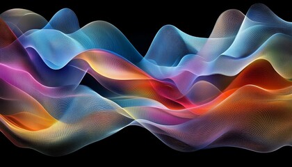 Fototapete - Abstract Flowing Waves of Vibrant Blue, Cyan, Red, and Orange Against a Dark Background