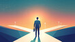 © Thomas - A stylized digital illustration of a businessman standing on a futuristic road towards the horizon, symbolizing success, ambition, and a bright future in business and career.