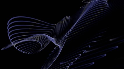 Leinwandbilder - Curved glowing lines forming a fluid wave pattern on a black background, creating a minimal and futuristic abstract design........