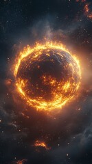 Wall Mural - fiery planet: a cosmic inferno in dramatic space art
