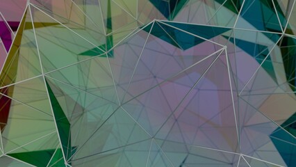 Aufkleber - A colorful polygon mesh with pastel tones and wireframe lines, forming a delicate, overlapping geometric composition that creates a modern, futuristic design........