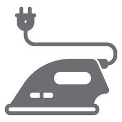 Poster - Electric iron with wire and fork plug solid icon, laundry service concept. Vector graphics. Dry cleaning, care sign on white background, glyph style icon for mobile or web design.