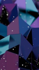 Aufkleber - Vibrant polygonal shapes in purple and teal with scattered white particles, creating a modern 3D abstract design that fuses geometric facets and luminous surfaces........