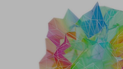 Aufkleber - A colorful polygon mesh with pastel tones and wireframe lines, forming a delicate, overlapping geometric composition that creates a modern, futuristic design........