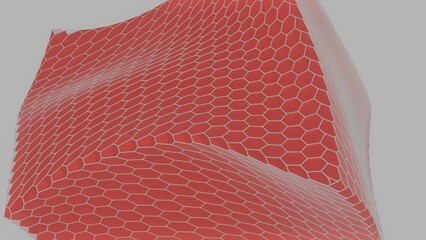 Aufkleber - Vivid red polygonal surfaces form a low-poly mountain-like landscape on a light background, creating a modern abstract design.......