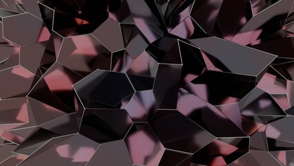 Fototapete - Faceted polygon surfaces in metallic black and pink form a sharp, reflective 3D design, revealing a modern, edgy aesthetic with gemlike highlights.